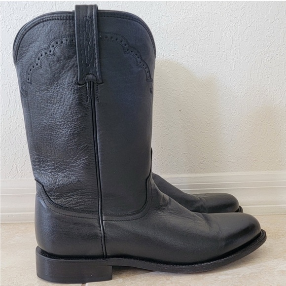 LUCCHESE Men's Lonestar Calf Round Toe Roper Boots In Black 10.5EE. - Picture 2 of 13